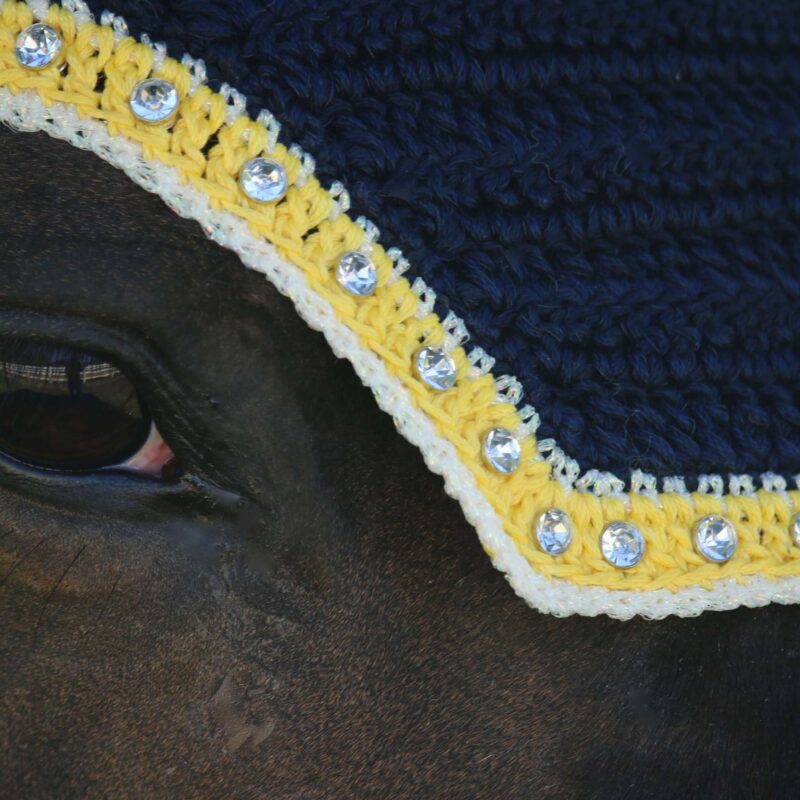Black with Yellow, White & Clear Rhinestones