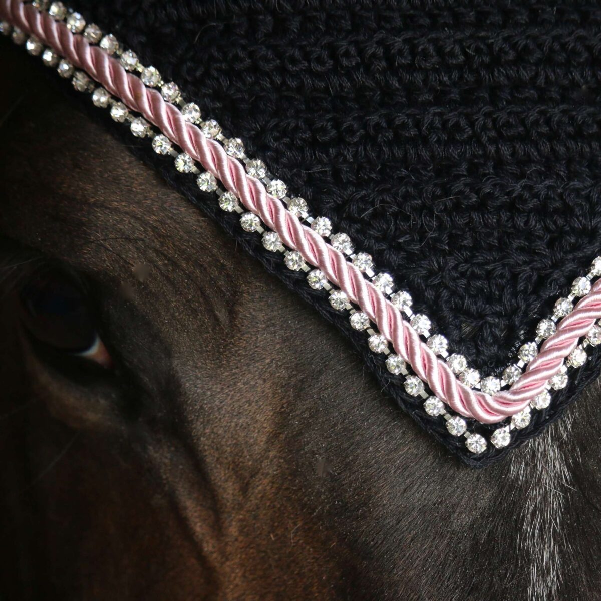 Black with Rhinestones, Light Pink Cord & Rhinestones