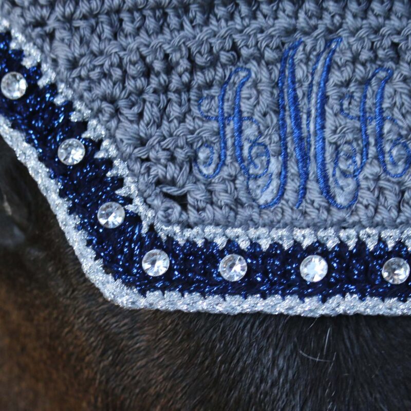 Grey with Feza Blue, Silver & Clear Rhinestones (Embroidery not included)