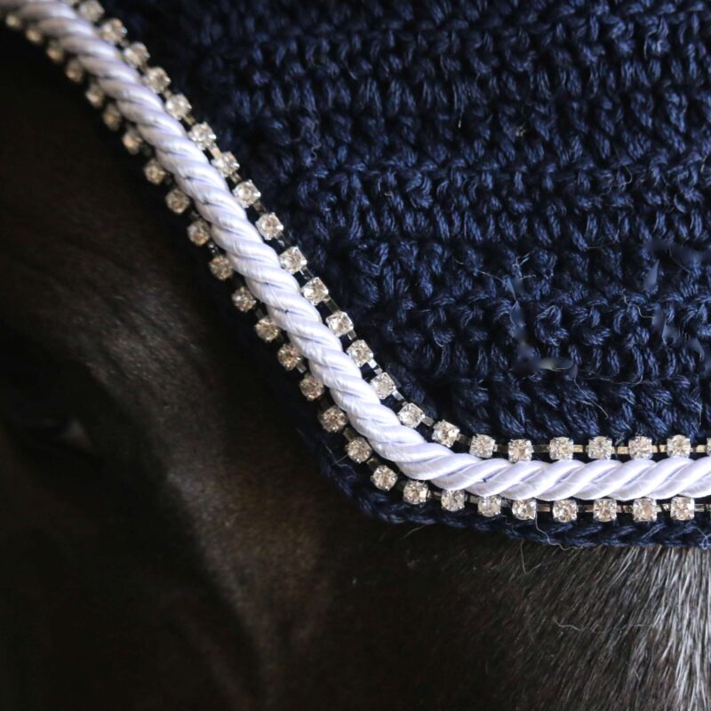 Navy with Rhinestones, White Cord & Rhinestones